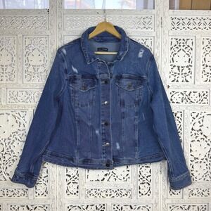 Lane Bryant Medium Wash Distressed Button‎ Up Denim Jacket Sz Womens Plus 24